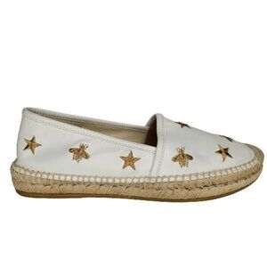 Gucci Bee & Star Embroidered Leather Espadrille Flats